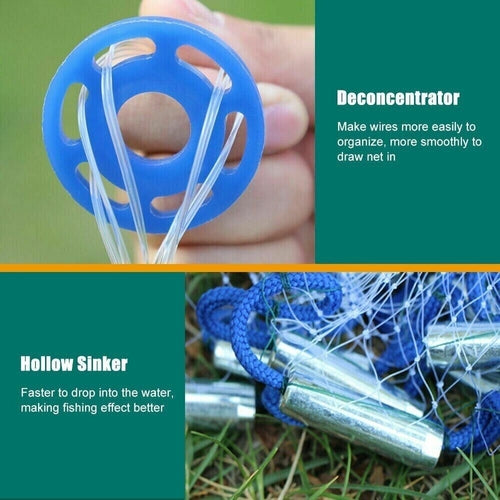 6/8/10/12/16FT Fishing Cast Net Bait Easy Throw Hand Cast Strong Nylon