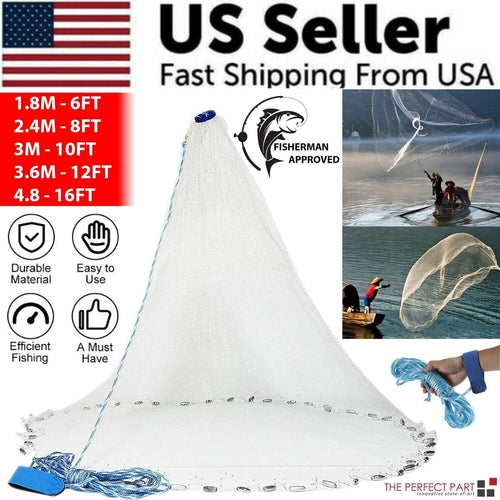 6/8/10/12/16FT Fishing Cast Net Bait Easy Throw Hand Cast Strong Nylon – Mr. Gill's Tackle