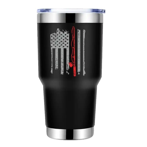 Fishing Rod American Flag 30oz Insulated Vacuum Sealed Tumbler
